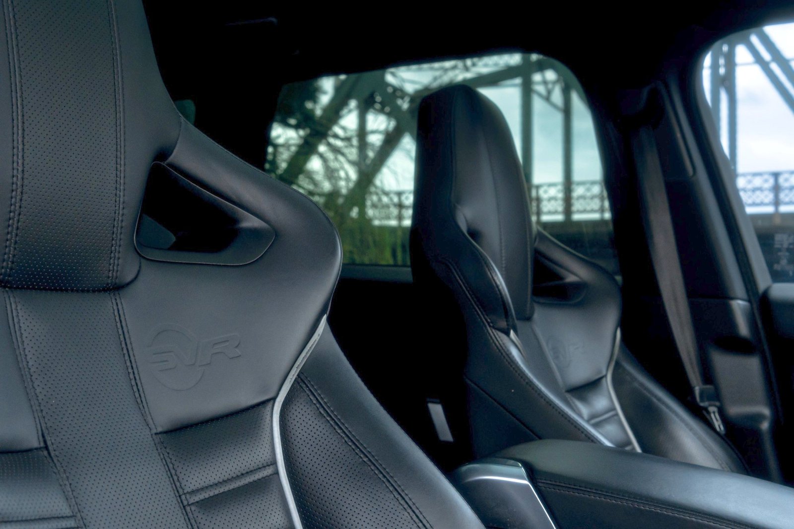 Leather seats and detailed interior surfaces in a vehicle