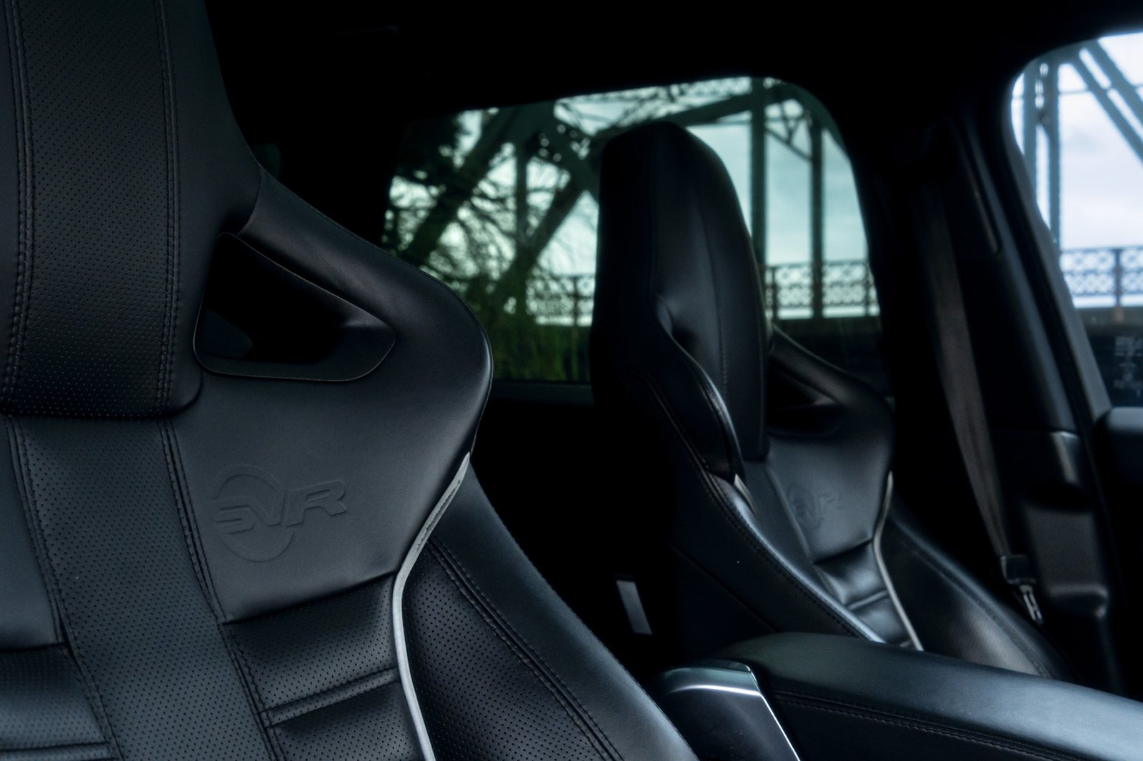 Leather seats and detailed interior surfaces in a vehicle