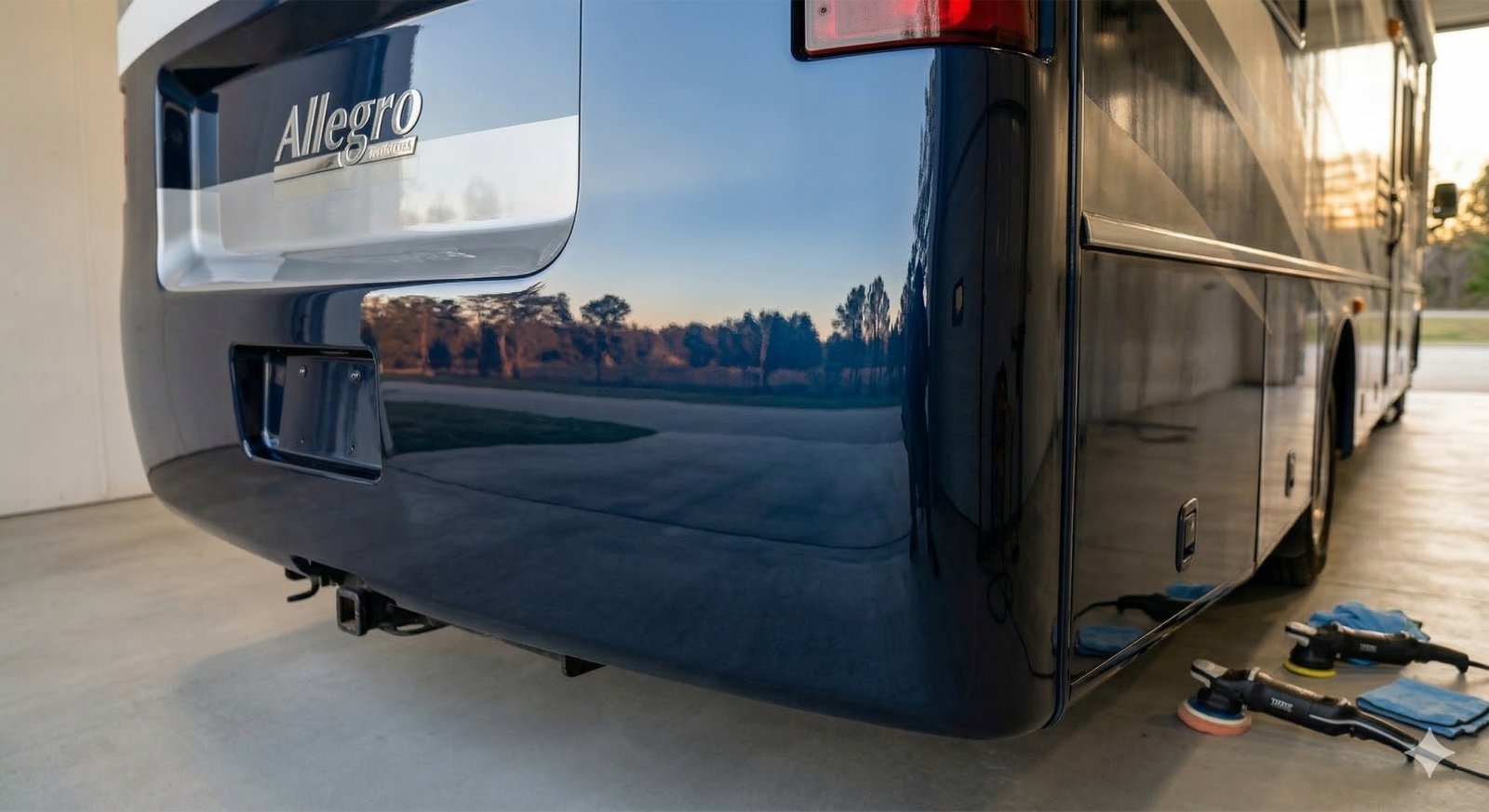 RV after gel coat correction — mirror finish restored